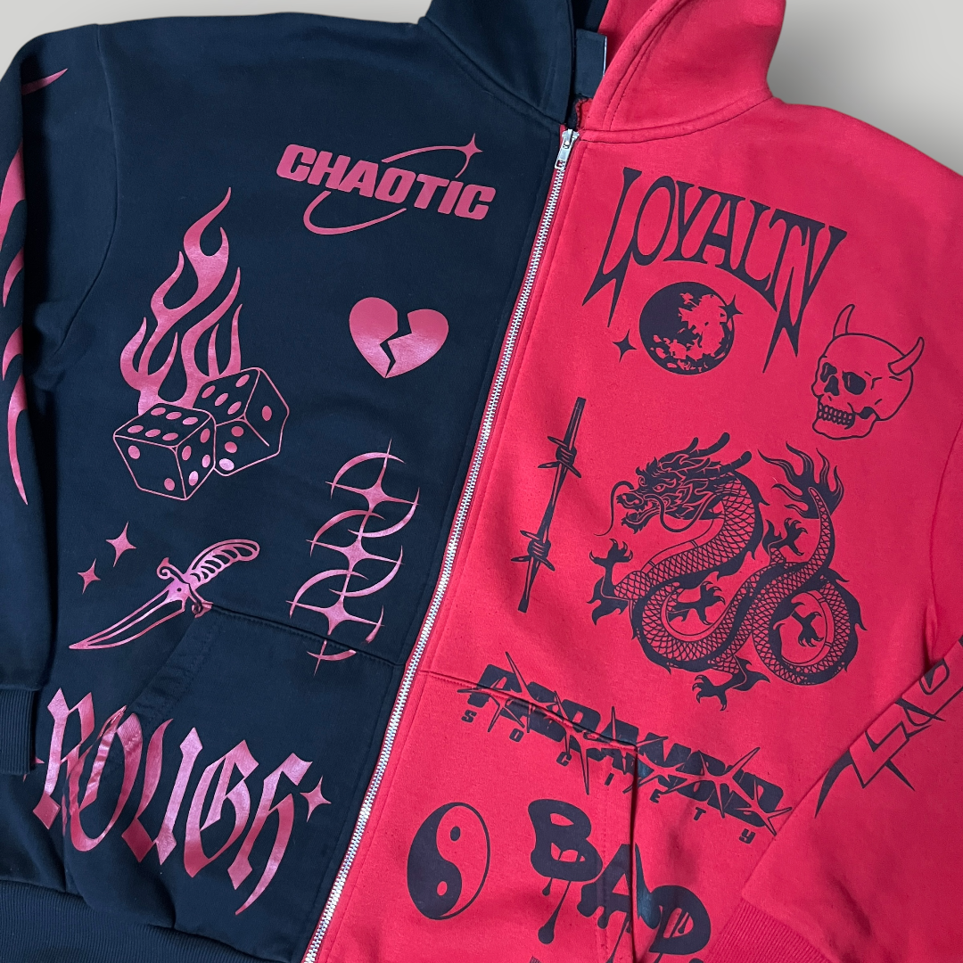 Black Squad Y2K Black/Red Zip-Up Hoodie