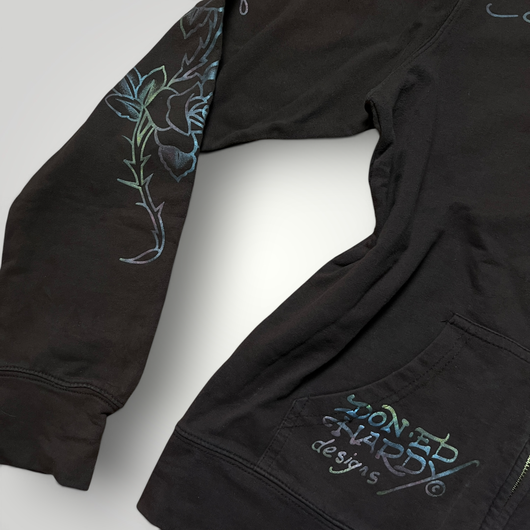 Ed Hardy x Christian Audiger Vintage 2000's Y2K "Love Kills Slowly" Brown Graphic Zip-Up Hoodie (Дамско)