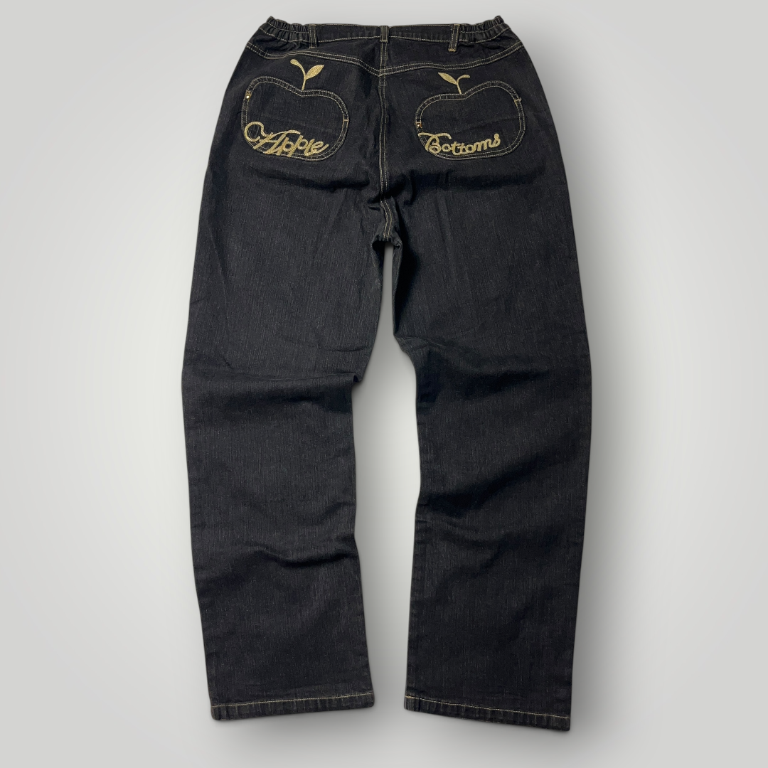 Apple Bottom ls Vintage 2000's Y2K Hip-Hop Embroidered Heavy Cotton Black Baggy Jeans (Дамско) (Rep)