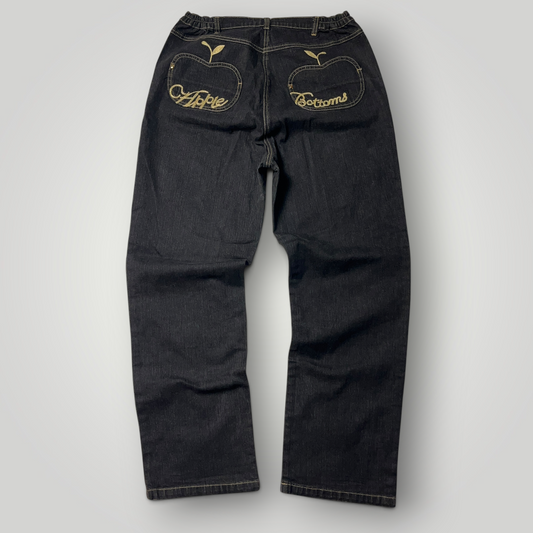 Apple Bottom ls Vintage 2000's Y2K Hip-Hop Embroidered Heavy Cotton Black Baggy Jeans (Дамско) (Rep)