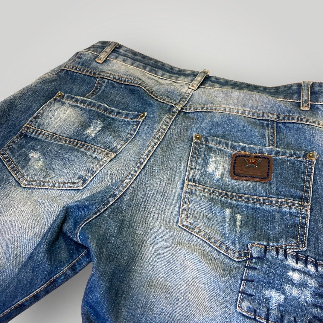 Dsquared2 Vintage Distressed Patchwork Denim Shorts Button Fly