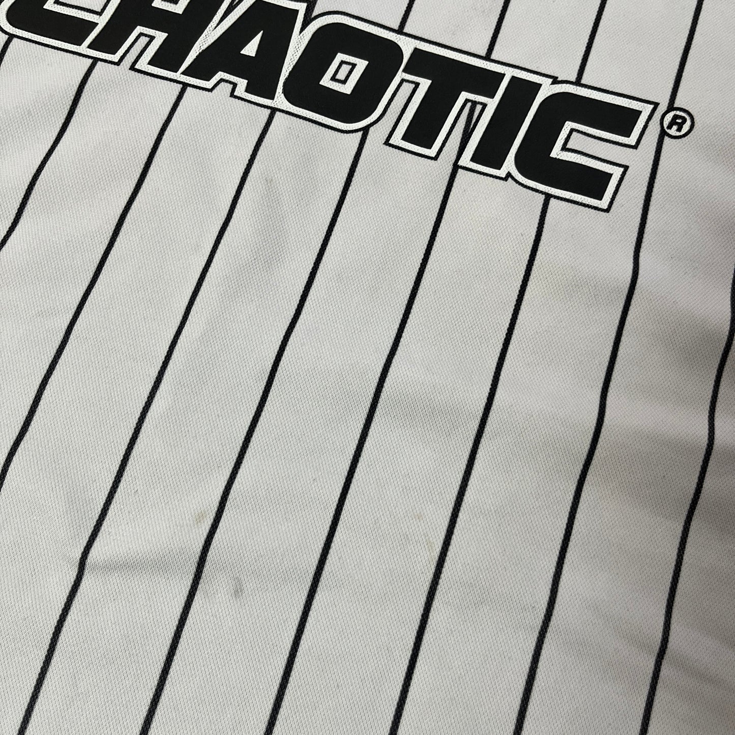 FSBN "Chaotic" Y2K Lettered Striped Jersey T-Shirt